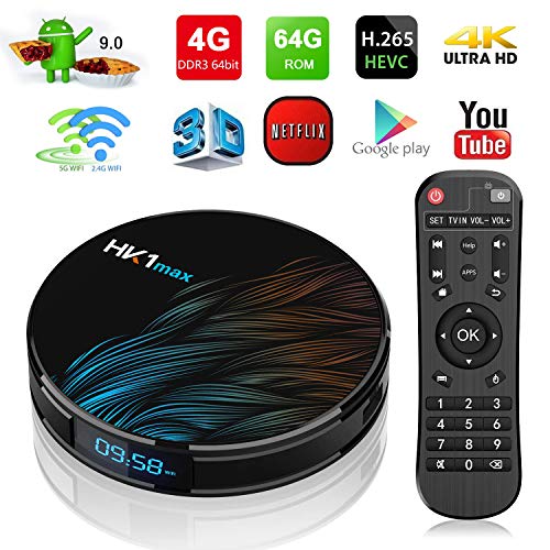 Android 9.0 TV Box,2019 HK1 MAX 4GB RAM 64GB ROM RK3318 Quad Core 64bit CPU 4K HD/WiFi 2.4GHz/ 5.8GHz / LAN 100M / H.265/ BT/ USB3.0 /H.265 Newest 4K Android Box