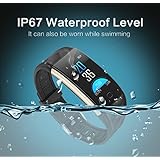 Smart Watch Waterproof Bracelet Colorful Screen with Heart Rate and Blood Pressure Monitoring Montre Intelligent Sleep Monitor Sport Pedometer Activity Tracker for Android iPhone (Black)