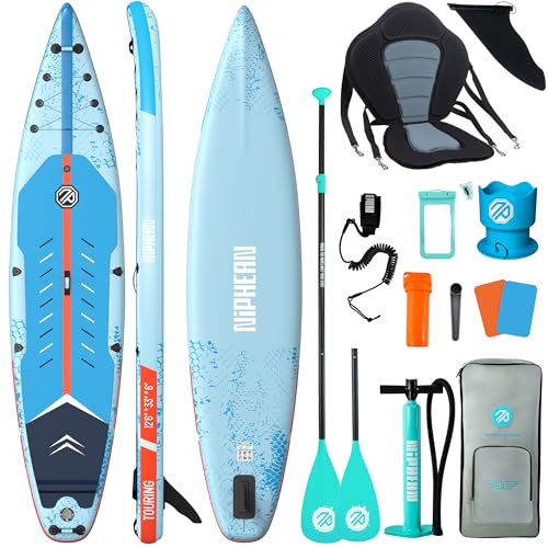 Niphean 380 cm Inflatable Paddle, 280 kg Capacity, Stand Up Paddle Touring with Complete Sup Accessories and Kick Pad, Adult and Youth Inflatable Paddle for Speed Surfing (Beginner Friendly)
