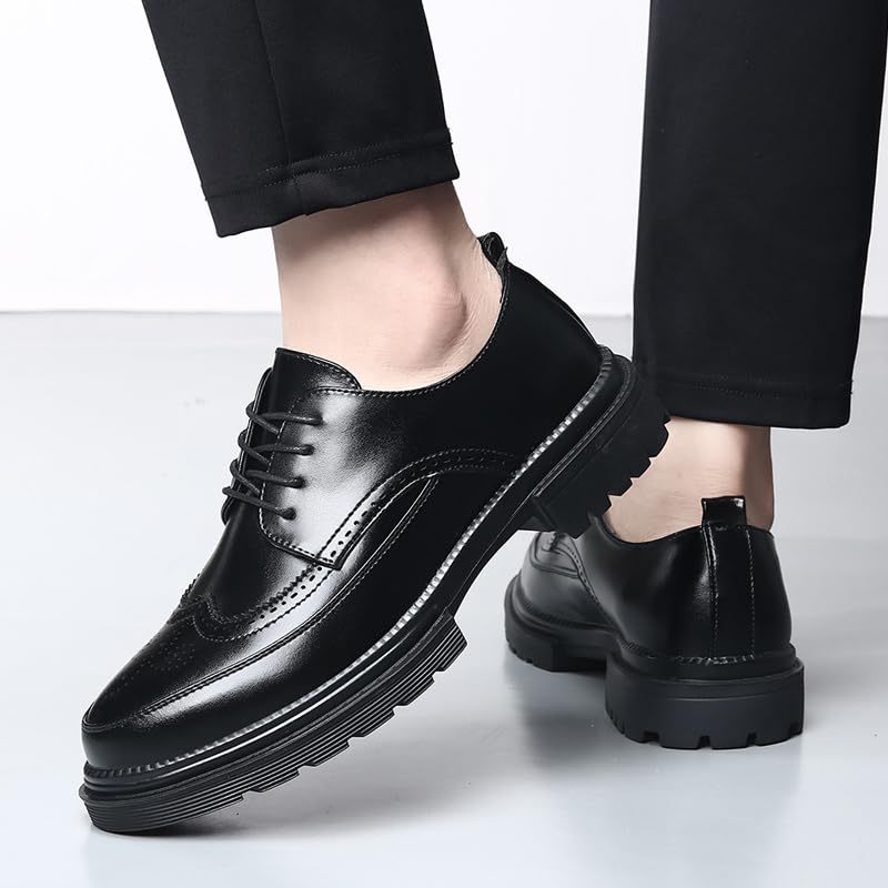 TBDZBXT Men's Vintage Brogue Wingtip Oxfords - Platform Lug Sole Lace-Up Dress Shoes for Casual & Formal Wear