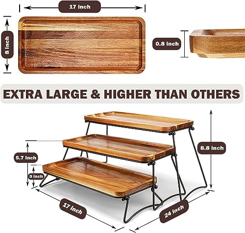 Hcosmy Eco-Friendly Food Platter Serving Tray - 3-Tier Cupcake Stand - Acacia Wooden Towers Dessert Table Display Set, Appetizers, Snack, Desserts, Cake Serving Tray for Family Parties, Gatherings