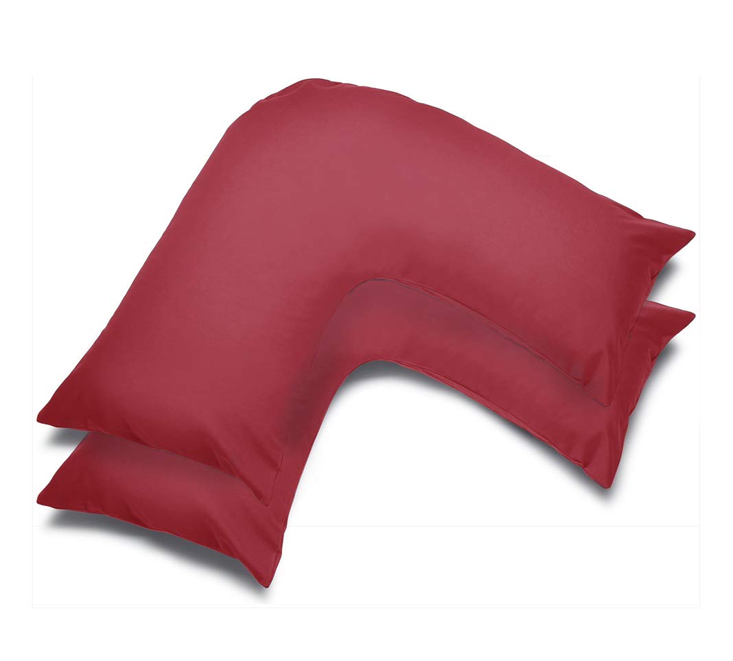 mFabrics Pack of 2 | Poly-Cotton Plain Dyed V Pillow Covers | UK V-Shaped Pillowcase Pair (Wine)