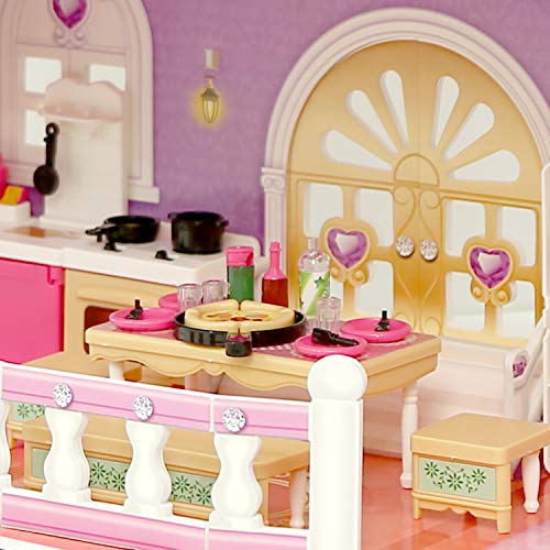 Puppenhaus, Groß 2 Spielebenen Puppen Häuser mit Möbel und Zubehör für Mädchen, Kinder Spielzeug Dollhouse mit LED licht… – Bild 6