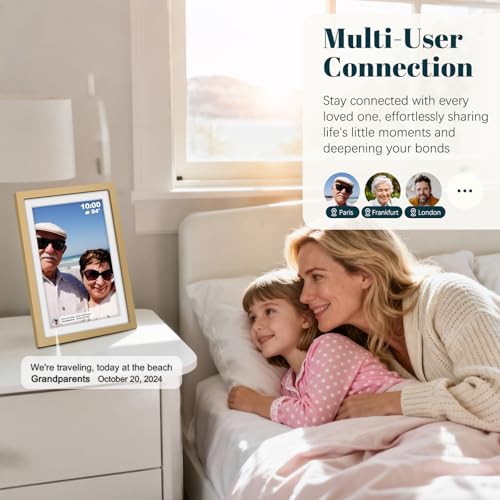 Frameo Digital Picture Frame WiFi Sunset Gold Frame 10.1 Inch Picture Frame with 1280x800 HD IPS Touchscreen, Built-in 32GB, Send Photo Video via Frameo App/USB/SD, Gifts for Women Men