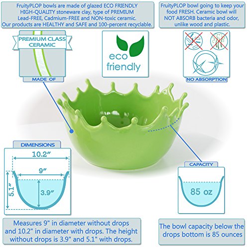 Premium Large Salad Bowl - Serving Bowl - Fruit Bowl - Candy Dish - Decorative Centerpiece Bowl - Best for Serving Fruit Salad Candy Popcorn Punch Chips Pasta - Unique Modern Design - Ceramic (Green) - Thumbnail 2