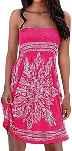 Inital Women's Strapleess Floral print Bohemian Beach Dress Cover-up Dress