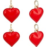 Beebeecraft 1 Box 10Pcs Enamel Heart Charms 18K Gold Plated Red Puffy 3D Heart Love Charm for Jewelry Making Earring Bracelet Necklace Valentine
