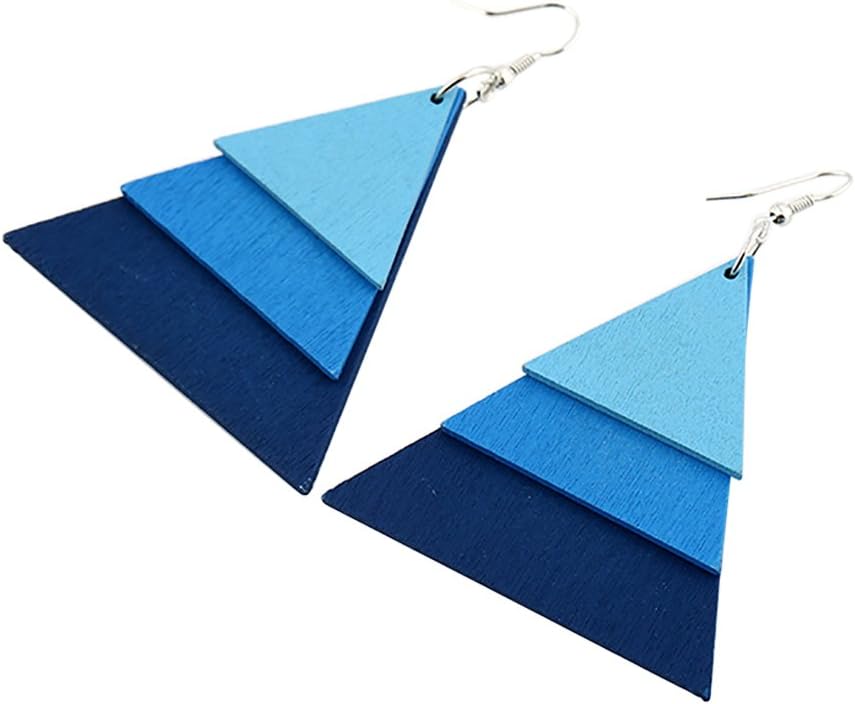Toygully Handmade New Geometric Triangle Multilayer Blue Wooden Dangle & Drop Earring for Women/Girl's