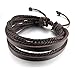 Perfect Shopping Men,Women's Adjustable Black & Brown Leather Wristband and Rope Cuff Bracelet, 18cm, 2-Pack