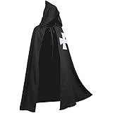 BLESSUME Meidieval Knights Hospitaller Cloak Black Larp Cape with White Cross