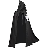 BLESSUME Meidieval Knights Hospitaller Cloak Black Larp Cape with White Cross