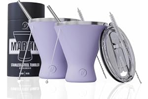 Vaanshie Stainless Steel Martini Glass [Pack of 2] – 10oz, Lilac, Powder Coated, No Sweat, Double Wall Margarita Cup with Lid