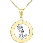 14k Two Tone Gold Open Circle Virgo Zodiac Sign Pendant Necklace
