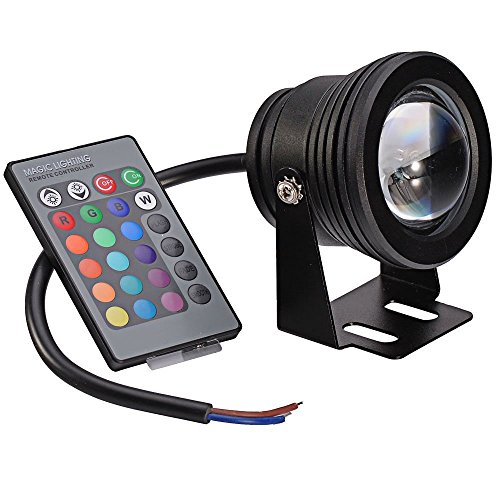 Remote Control 10w 12v Water resistant RGB LED Underwater Light Lamp for Landscape Fountain Pond Lighting (Black)