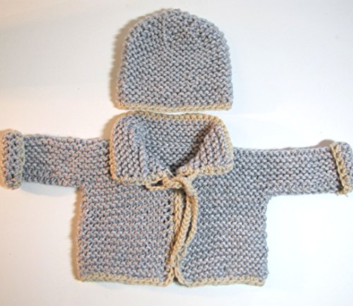 KSS Very Soft Grey Cardigan and Hat Newborn - 3 Months