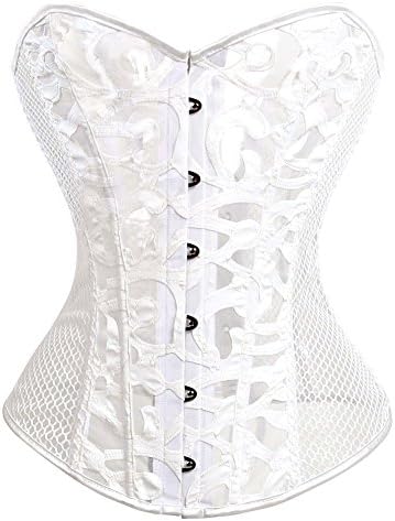 Sportmars Womens Floral Black Lace Trim Corset Overbust Waist Cincher Bustier