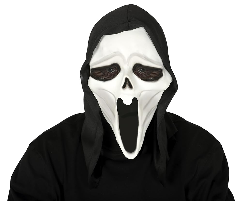 FIESTAS GUIRCA | Hooded Killer Mask Vinyl (One Size) - Fancy Dress Accessory for Halloween and Ghost Parties - Ideal for Unisex Adults - Black and White