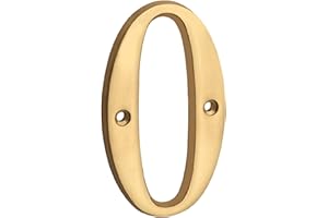 HASWARE House Number Sign 4 inch (10 cm) Polished Brass Finish Stylish Curvy Modern Door Numbers Signage Plaque Street Home Address Numerals(0, Brass)