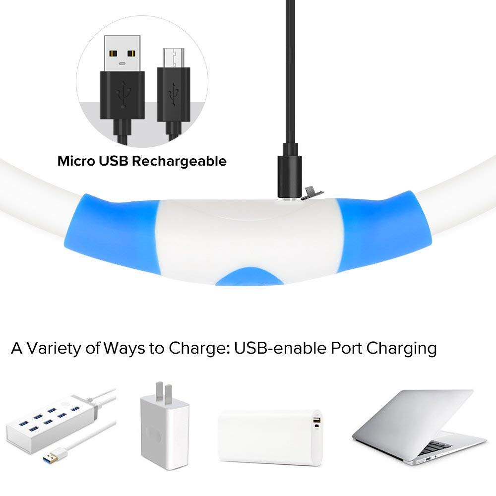 Illumifun Led Dog Collar, USB Rechargeable TPU Cuttable Light Up Collar Make Your Dogs Seen & Safe in the Dark (Royal Blue)