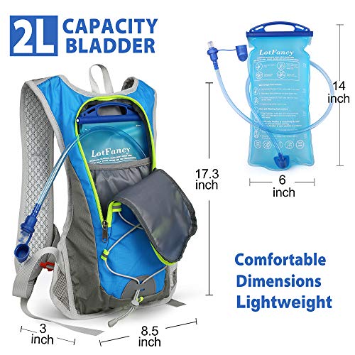 LotFancy Hydration Backpack with 2L Bladder (BPA Free), Insulated Hydration Backpack for Running Cycling Hiking Hunting, Leakproof, Lightweight, Odorless Water Pack for Women Men Kids, Blue