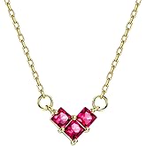 Michooyel 925 Sterling Silver Ruby Heart Necklace 18K Gold Plated Princess Cut Dainty Necklace for Women