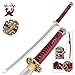 Musha Ceremonial Jintachi Hand Forged Japanese Katana Samurai Sword - 1045 High Carbon Steel Full Tang Blade for Collection, Gift, Straw Mat Cutting Practice (Burgundy)