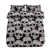 SDIII 3PC Black and Cream Skull Bedding Microfiber King Skeleton Duvet Cover Set