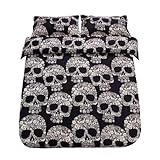 SDIII 3PC Black and Cream Skull Bedding Microfiber King Skeleton Duvet Cover Set