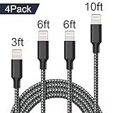 lseason Lightning Cable,iPhone Cable iPhone Charger 4Pack 3FT 6FT 6FT 10FT Extra Long Nylon Braided Cord to USB Charging for iPhone 7/7 Plus/6/6 Plus/6S/6S Plus,SE/5S/5,iPad,iPod Nano 7 (Black+White)