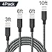 lseason Lightning Cable,iPhone Cable iPhone Charger 4Pack 3FT 6FT 6FT 10FT Extra Long Nylon Braided Cord to USB Charging for iPhone 7/7 Plus/6/6 Plus/6S/6S Plus,SE/5S/5,iPad,iPod Nano 7 (Black+White)