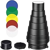 SUPON Aluminium Alloy Conical Snoot Kit with Honeycomb Grid &amp; 5 Color Filters for Bowens Mount Strobe Monolight, Studio Flash Light Beam Shaper for Portrait &amp; Product Photography