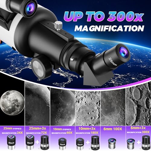 Children's Adult Astronomical Telescope, 90mm Aperture, 700mm Telescopes, 300X HD Portable Astronomical Refractor Telescope with Tripod, Lunar Filter, Researcher, Suitable as a Christmas Gift