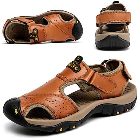 BINSHUN Mens Sports Sandals Leather Outdoor Summer Fisherman Athletics Hiking Shoes Beach Adustable Strap Water Sandal