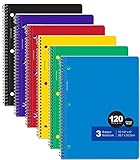 3-Subject Spiral Notebook - Writing Materials For Kids And Adults â€“ 6 Pack Color May Vary - Office Products School Supplies - By Kidsco