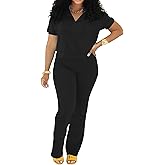 PINSV 2 Piece Sets For Women Casual V Neck Lounge Sets Short Sleeve Top Flare Pants Daily Tracksuit