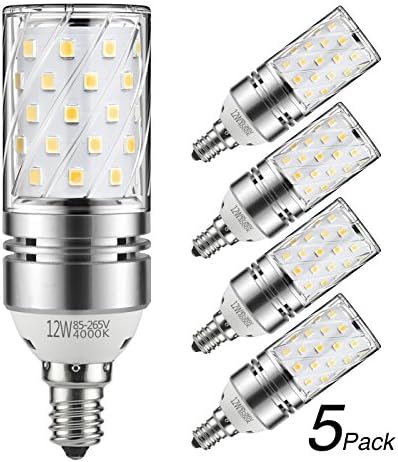 Yiizon 12W LED Corn Bulbs, Candelabra LED Light Bulbs, 4000K Daylight White, 1200LM, E12 Base, 100W Incandescent Equivalent, Non-dimmable, Pack of 5