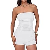 XXTAXN Women's Sexy Strapless Tube Ruched Waist Vacation Party Bodycon Rompers