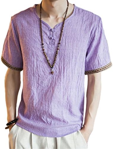 autumn retro national style men embroidered three quarter sleeve linen t shirt solid tang costume linen shirt big color8 XL