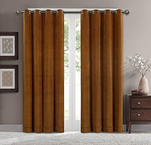 SeeSaw Home Supersoft Solid Grommet/Eyelet Top Thermal Insulated Eco-friendly Heavy Velvet Window Curtain Drapes, Brown, 50W By 63L inch,1 panel