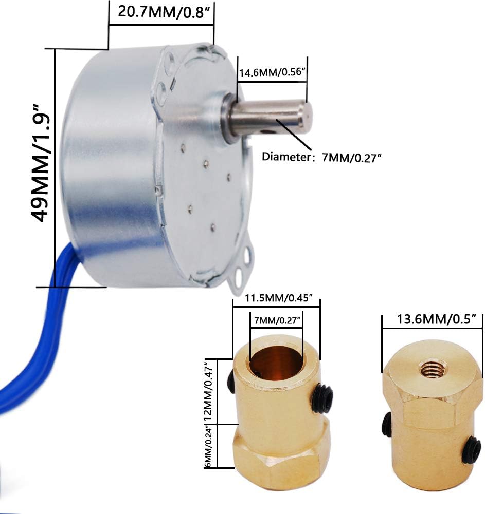 Twidec/ 3Pcs Synchronous Turntable Motor Electric Motor 5-6RPM/MIN 50/60Hz 4W CCW/CW AC100~127V Synchron Motor For Cup Turner, Cuptisserie Rotator With 7mm Flexible Coupling TYC-50-5-6R-XLLB - - 