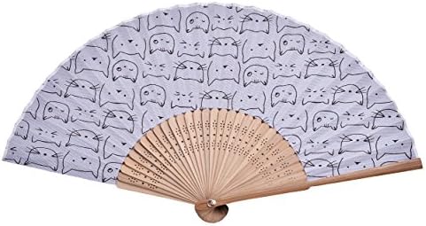 Hand Fan Bamboo Cat Printed Folding Fan Cotton For Party Wedding Gift