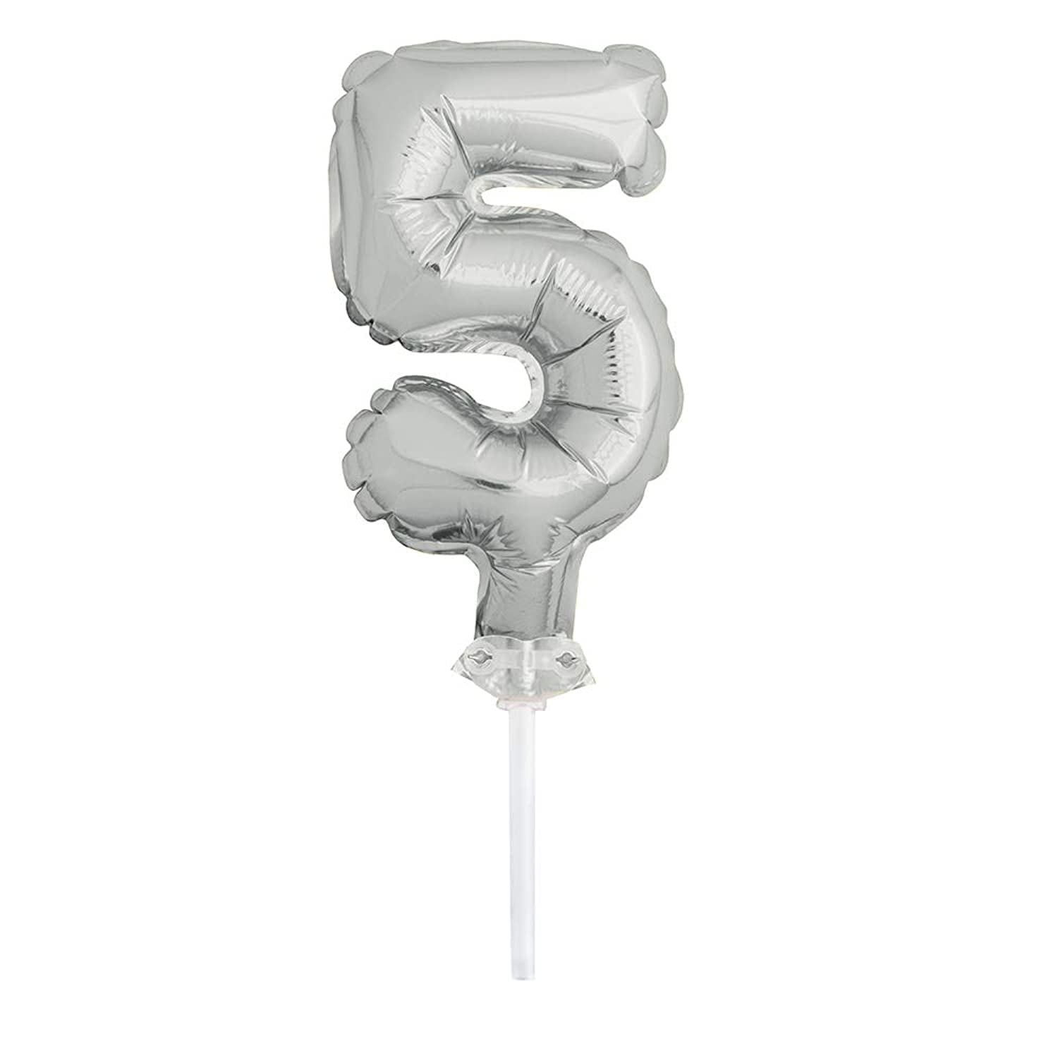 Silver Foil Number 5 Balloon Cake Topper (12cm) - Perfect for Milestone Celebrations - 1 Pc