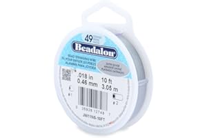 Beadalon 49 Strand Stainless Steel Bead Stringing Wire, .018 in / 0.46 mm, Satin Silver,10 ft / 3.1 m