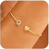 Honsny Gold Initial Bracelets for Women 18K Gold Plated Initial Heart Cuff Bangle Bracelets for Women Non Tarnish Dainty Cute Gold Initial Bracelets for Women Teen Bridesmaid Trendy Gifts Jewelry