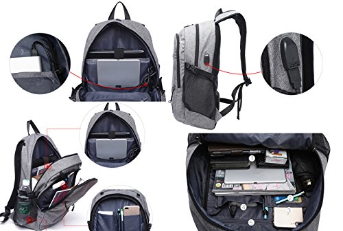 Unisex Boy Girl USB Port Net Ball Sport Bag School Student Computer Backpack(14L, Style D Grey) - Thumbnail 4