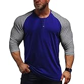 Muscle Alive Mens Summer Casual Short Sleeve Henleys T-Shirt Single Button Placket Plain v Neck Shirts