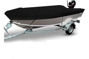 Black 210D Trailer Boat Cover for Open Fishing Ski Boats Heavy Duty Boat Cover for Protection and Durability.(14-16FT)