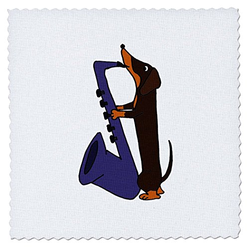 3dRose Funny Dachshund Dog Playing Saxophone - Quilt Square, 12 by 12-Inch (qs_196087_4)