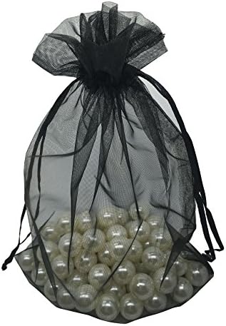 MELUOGE 100pcs 6X9 Inches Organza Drawstring Jewelry Pouches Bags Party Wedding Favor Gift Bags Candy Bags (Black)