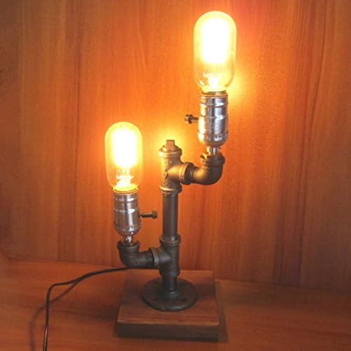 Vintage Lamp - Vintage Industrial Rustic Retro Steel Pipe Desk Table Lamp Two Edison Light Bulb